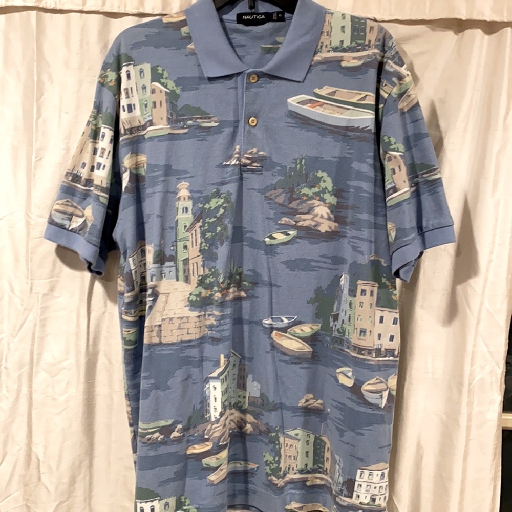 NAUTICA Nautical boats water polo shirt top XL 👍